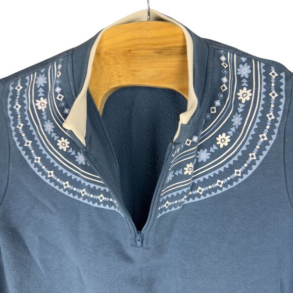 Vintage Blair Sweatshirt Women M Blue Nordic Fleece Pullover Flower Embroidered - Picture 4 of 9
